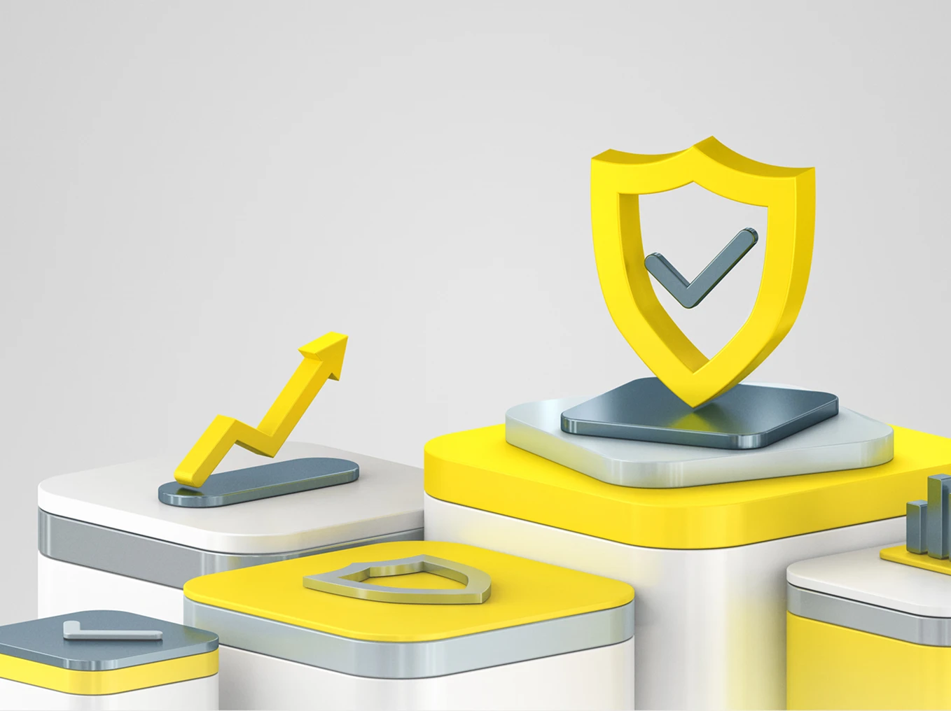 Security shield and growth arrow icons displayed.